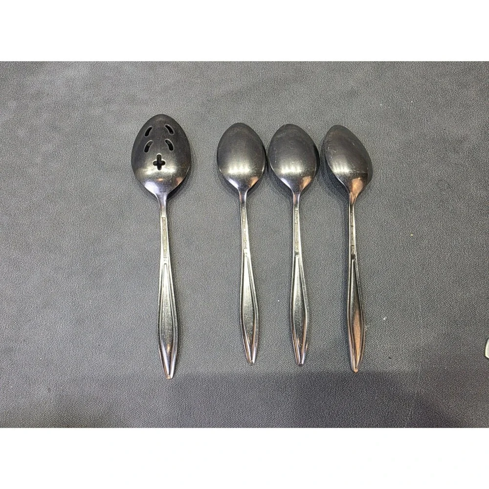 Vintage‎ Nasco Santiago Stainless Japan Spoon Set 4pc Slotted & Teaspoons Silver